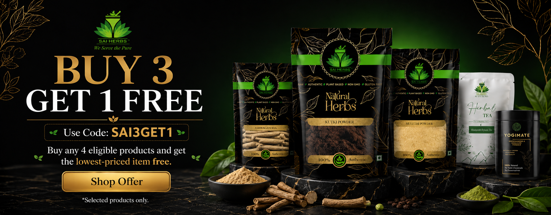 SAI HERBS Buy 3 Get 1 Free Offer - Use Code SAI3GET1