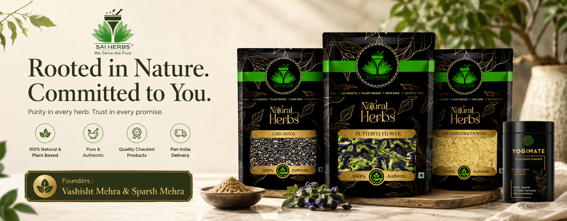 SAI HERBS founders Vashisht Mehra and Sparsh Mehra rooted in nature trust banner
