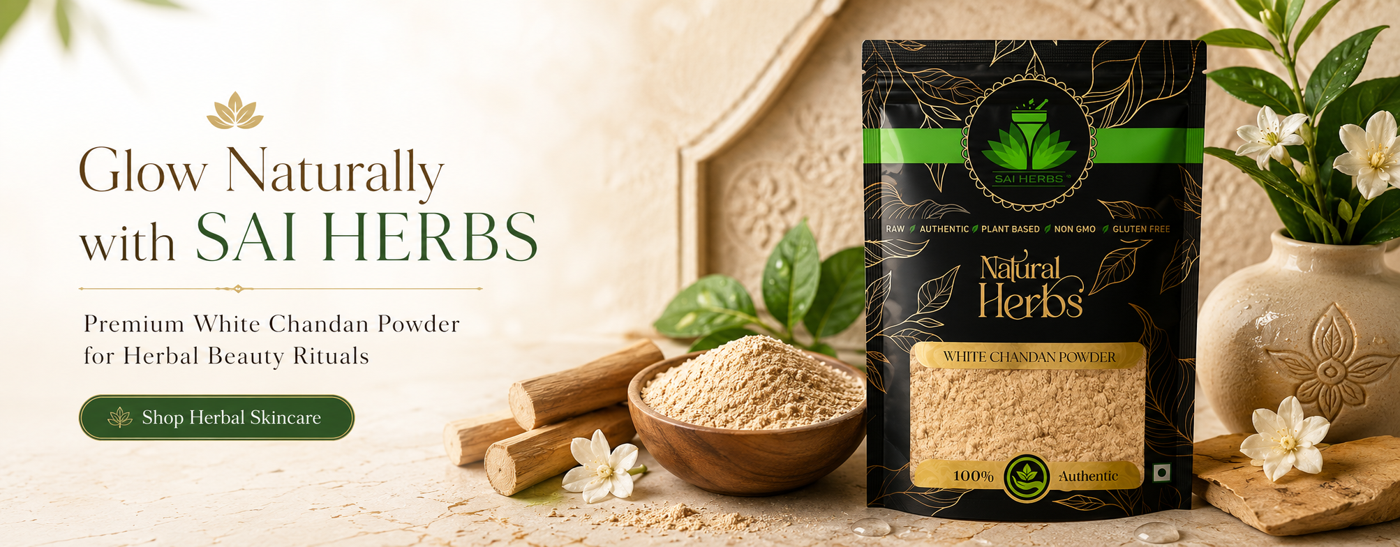 SAI HERBS White Chandan Powder herbal skincare banner